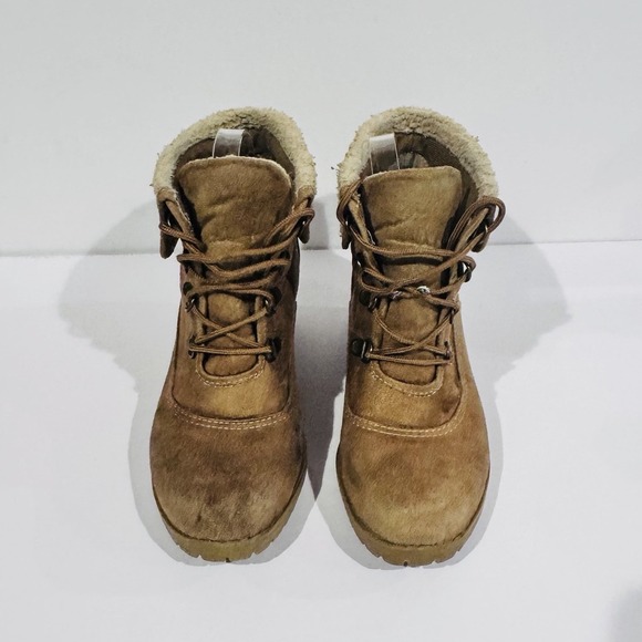 Y2K Mudd Bootie Heels Women's Size 7.5‎ Brown Suede Fold Over Top GUC - Picture 3 of 8